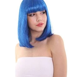 FLAGWIGS Women's Bright Blue Bob With Blue Tinsel | Sparkly Celebrity Halloween Wig | Premium Capless Cap
