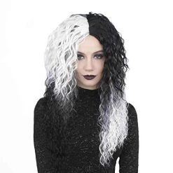 BC Adult Women's Black And White Color Two Tone Curly Long Length Trendy Gothic Queen Wig