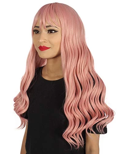 HPO Adults Women Long Length Wavy Wigs | Lt. Pink Cosplay Wigs | Premium Breathable Capless Cap 2 HPO Adults Women Long Length Wavy Wigs | Lt. Pink Cosplay Wigs | Premium Breathable Capless Cap