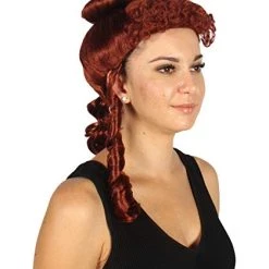 HPO Womens Colonial Lady Wig | Burgundy Historical Wigs | Premium Breathable Capless Cap Women's