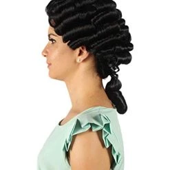 HPO Womens Colonial Lady Curley Black Historical Wig | Premium Breathable Capless Cap Women's
