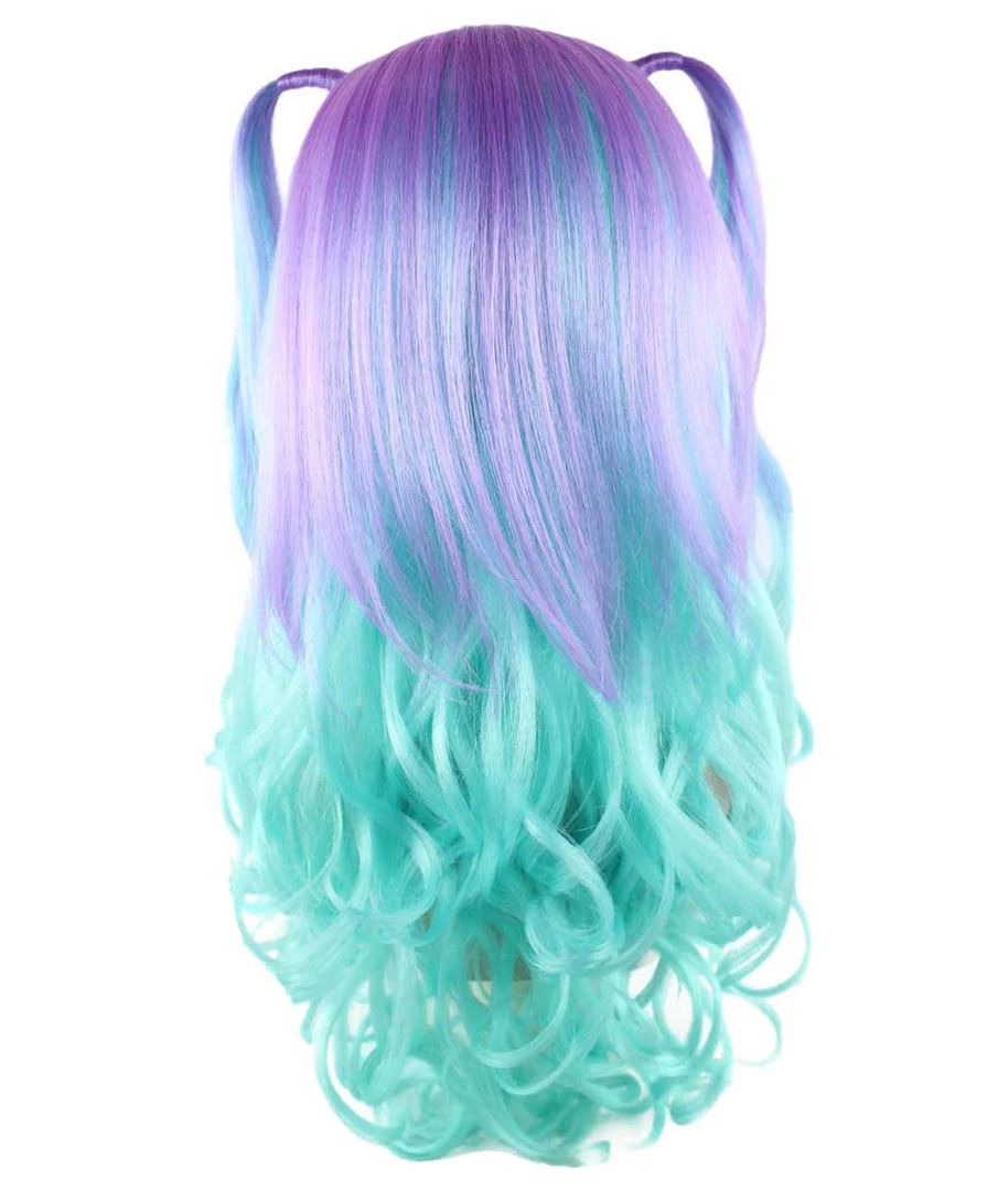 HPO Blue Monster Womens Wig | Purple Green Medium Curly Cosplay Halloween Wig | Premium Breathable Capless Cap 5 HPO Blue Monster Womens Wig | Purple Green Medium Curly Cosplay Halloween Wig | Premium Breathable Capless Cap