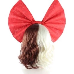 HPO Singer Women's Short Straight Wig | W/ Large Red Bow Brown & Blonde Celebrity Wig | Premium Breathable Capless Cap