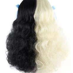 HPO Black & Blonde Wig W/ Blue Ribbons | Premium Breathable Capless Cap Women's