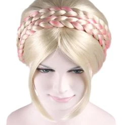 HPO Renaissance Womens Braids | Short Blonde With Pink Braid Wig | Premium Breathable Capless Cap Men's