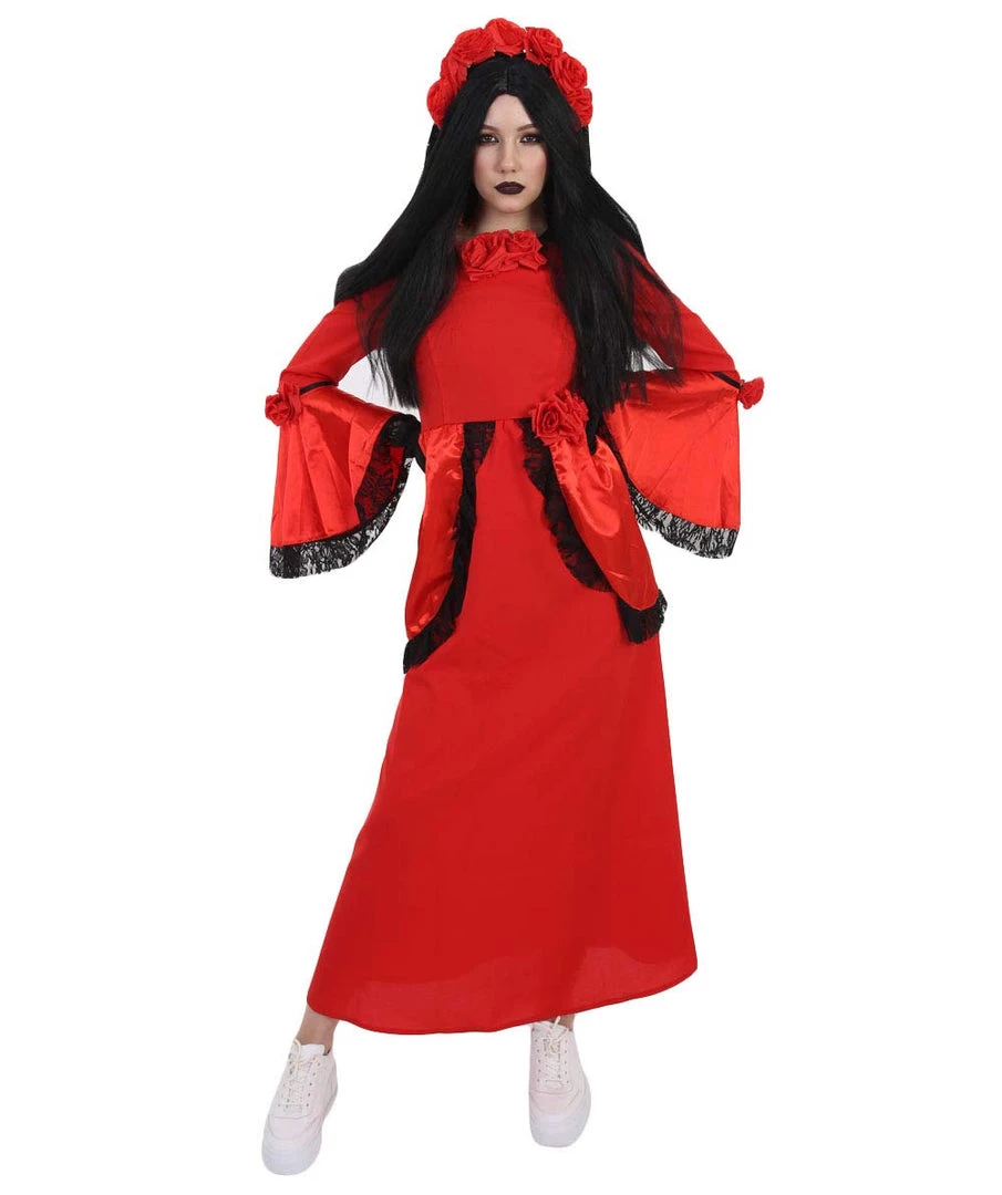 HPO Adult Women's Day Of The Dead Bride Costume | Red Cosplay Costume 1 HPO Adult Women's Day Of The Dead Bride Costume | Red Cosplay Costume