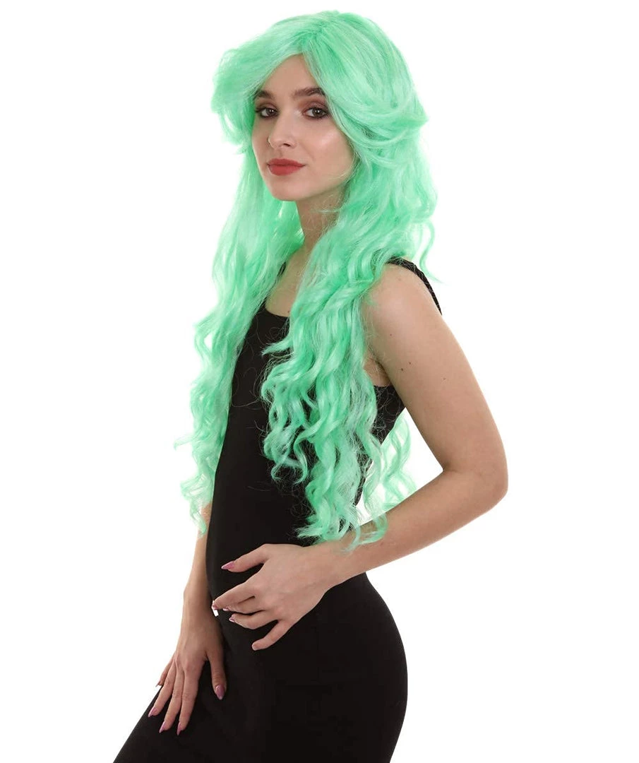 BC Women's Mint Green Color Curly Long Length Trendy Wig 3 BC Women's Mint Green Color Curly Long Length Trendy Wig
