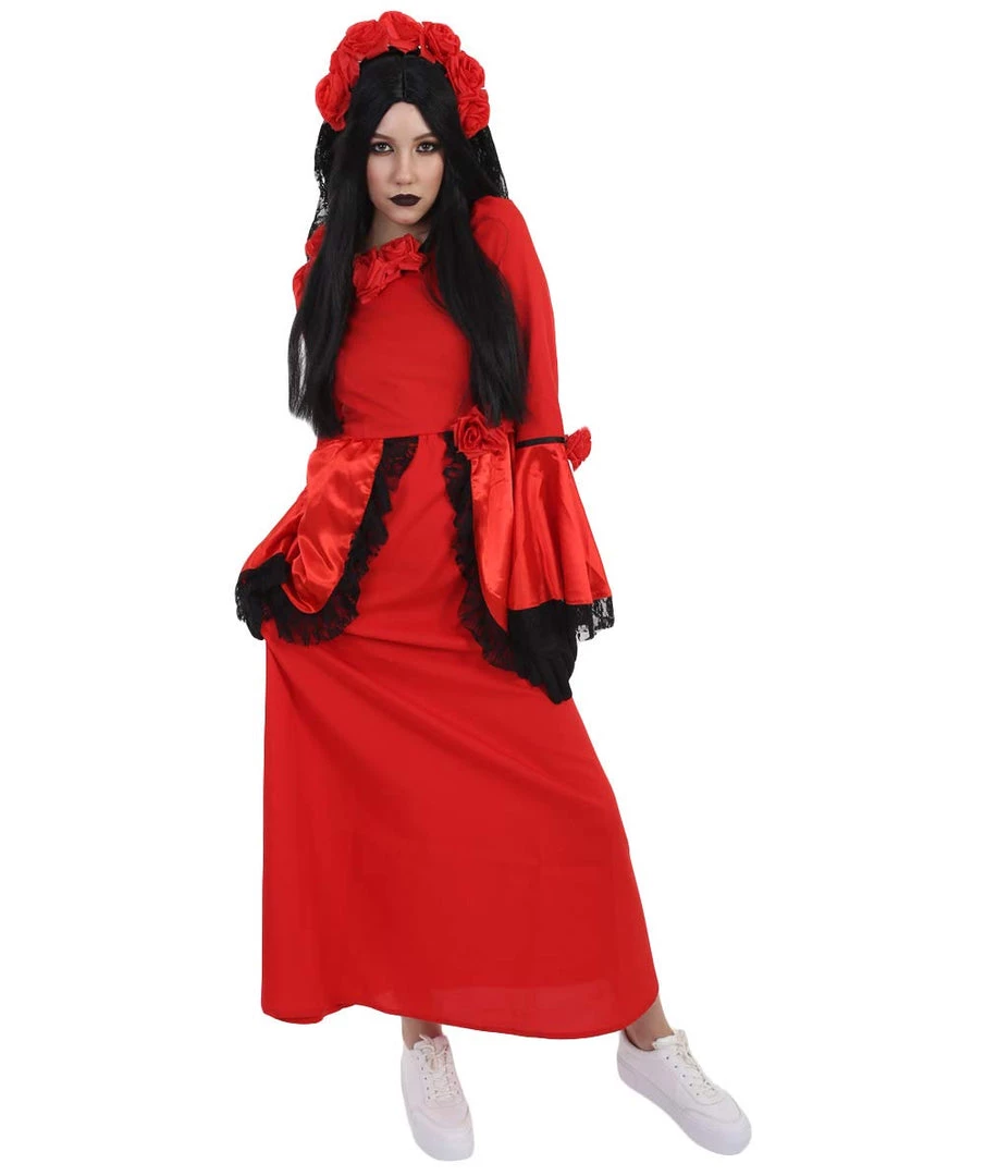 HPO Adult Women's Day Of The Dead Bride Costume | Red Cosplay Costume 6 HPO Adult Women's Day Of The Dead Bride Costume | Red Cosplay Costume