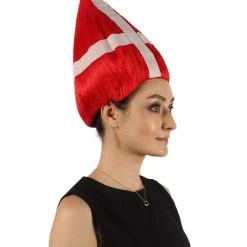FLAGWIGS Women's Denmark Flag Sports Troll Wig | Premium Breathable Capless Cap