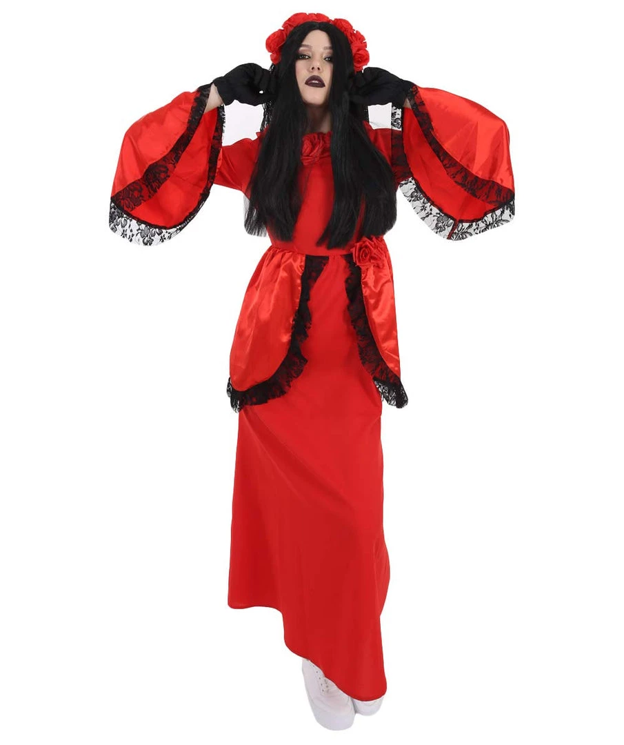HPO Adult Women's Day Of The Dead Bride Costume | Red Cosplay Costume 2 HPO Adult Women's Day Of The Dead Bride Costume | Red Cosplay Costume