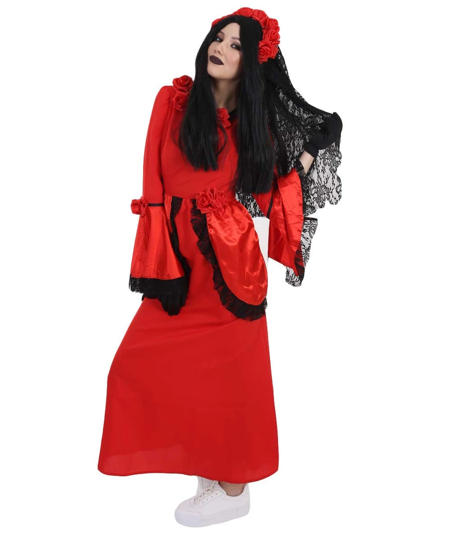 HPO Adult Women's Day Of The Dead Bride Costume | Red Cosplay Costume 8 HPO Adult Women's Day Of The Dead Bride Costume | Red Cosplay Costume