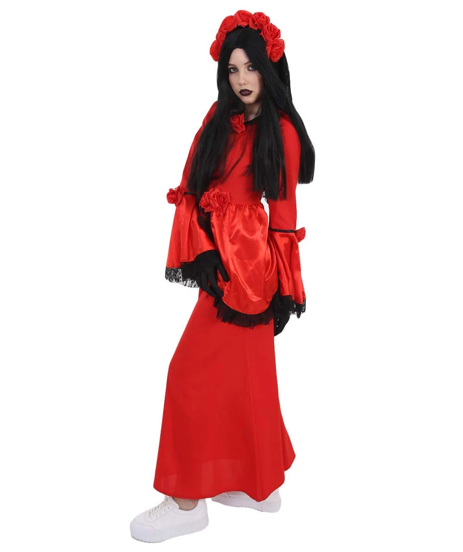 HPO Adult Women's Day Of The Dead Bride Costume | Red Cosplay Costume 4 HPO Adult Women's Day Of The Dead Bride Costume | Red Cosplay Costume