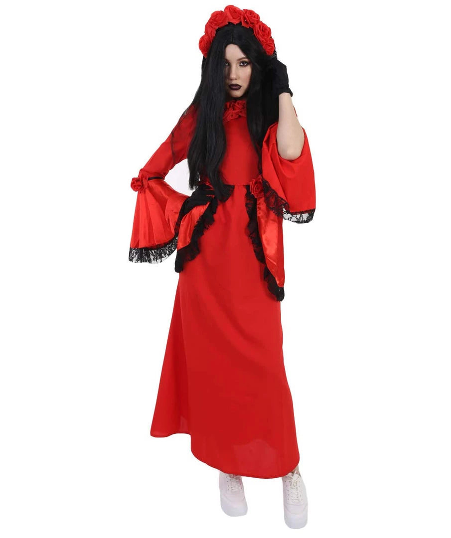 HPO Adult Women's Day Of The Dead Bride Costume | Red Cosplay Costume 3 HPO Adult Women's Day Of The Dead Bride Costume | Red Cosplay Costume