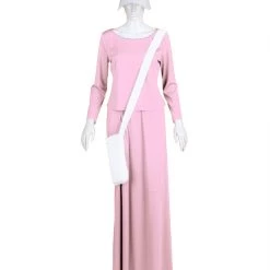 HPO Adult Women's Dress Handmaid Costume With Bag And Bonnet | Pink Cosplay Costume