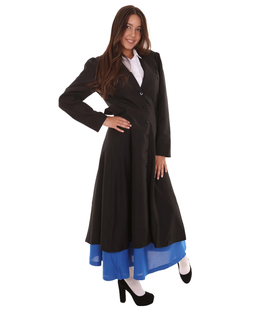 HPO Adult Women's English Nanny Marry TV/Movie Costume | Black & Blue Cosplay Costume 7 HPO Adult Women's English Nanny Marry TV/Movie Costume | Black & Blue Cosplay Costume