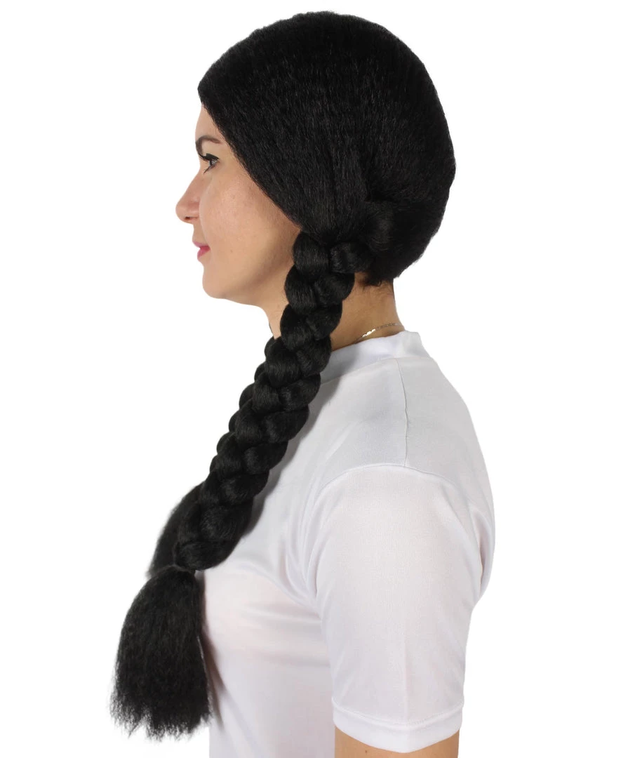 BC Adult Women's Black Color Braided Pigtails Shoulder Length Trendy Wednesday Wig | Breathable Standard Cap 3 BC Adult Women's Black Color Braided Pigtails Shoulder Length Trendy Wednesday Wig | Breathable Standard Cap