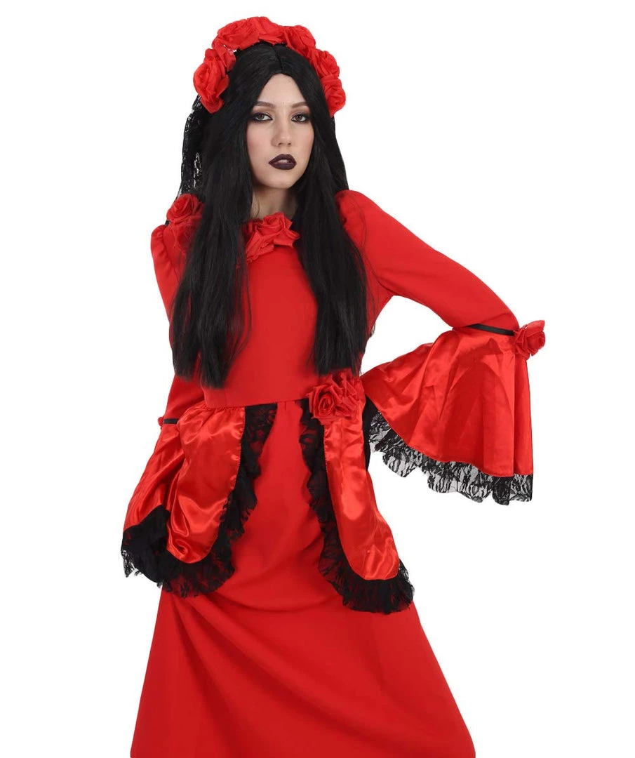 HPO Adult Women's Day Of The Dead Bride Costume | Red Cosplay Costume 7 HPO Adult Women's Day Of The Dead Bride Costume | Red Cosplay Costume