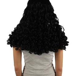 HPO Womens Colonial Ladies 18th Century Long Curly Wig | Black Historical Wigs | Premium Breathable Capless Cap