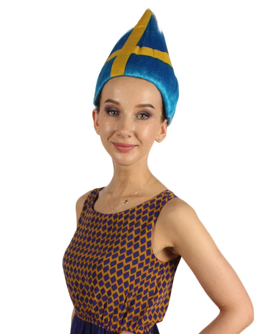 FLAGWIGS Sweden Flag Wig | Sport Troll Wig | Premium Breathable Capless Cap Women's 2 FLAGWIGS Sweden Flag Wig | Sport Troll Wig | Premium Breathable Capless Cap Women's