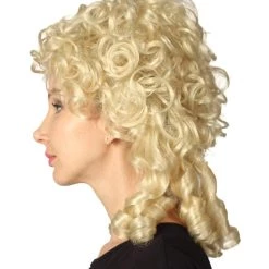 HPO Womens Colonial Lady Wig | Blonde Curly Historical Wigs | Premium Breathable Capless Cap Women's