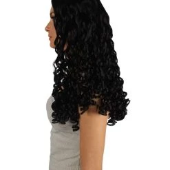 HPO Womens Colonial Ladies 18th Century Long Curly Wig | Black Historical Wigs | Premium Breathable Capless Cap
