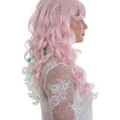 BC Women's Two Tone Green And Pink Color Curly Medium Length Trendy Calypso Wig