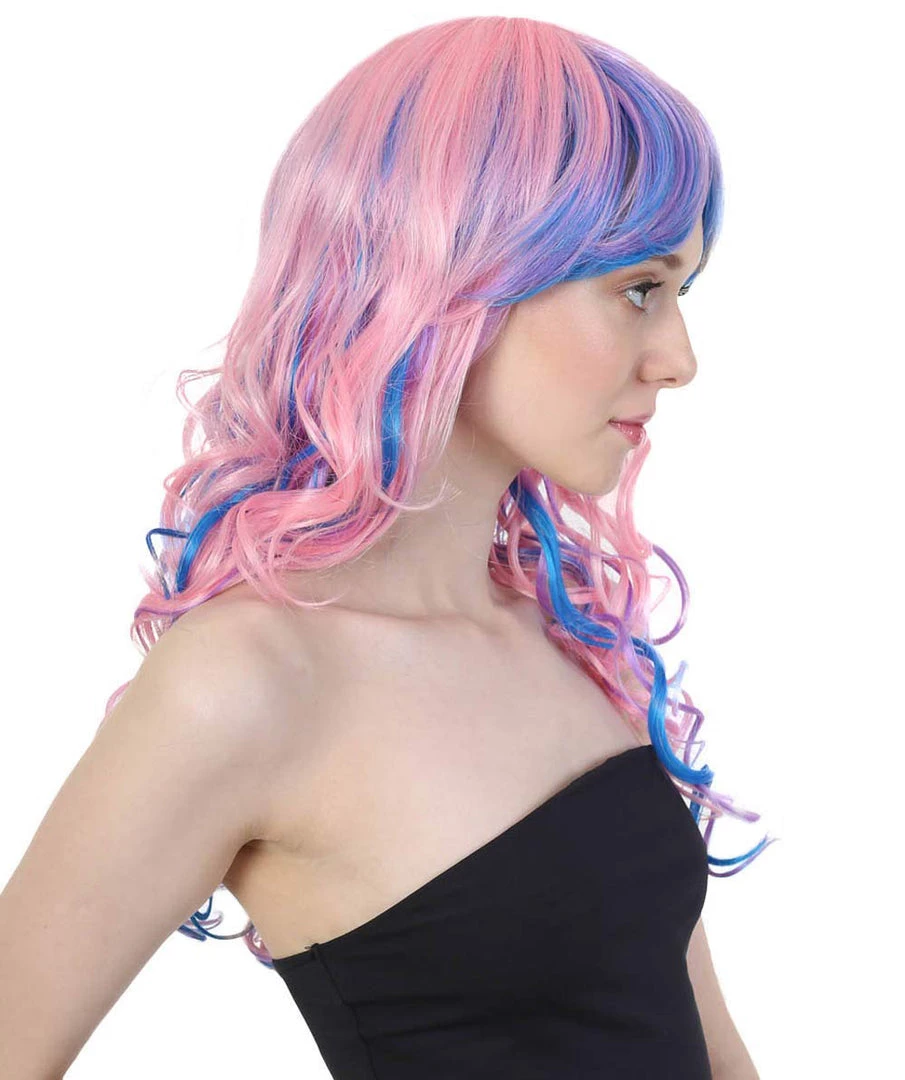 HPO Rave Candy Purple & Blue Adult's Womens Wig | Long Curly Cosplay Halloween Wig | Premium Breathable Capless Cap Men's 6 HPO Rave Candy Purple & Blue Adult's Womens Wig | Long Curly Cosplay Halloween Wig | Premium Breathable Capless Cap Men's