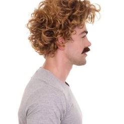 HPO Comedy TV | Mens Pro Wrestler Short Brown Curly Afro Wig And Mustache Men's
