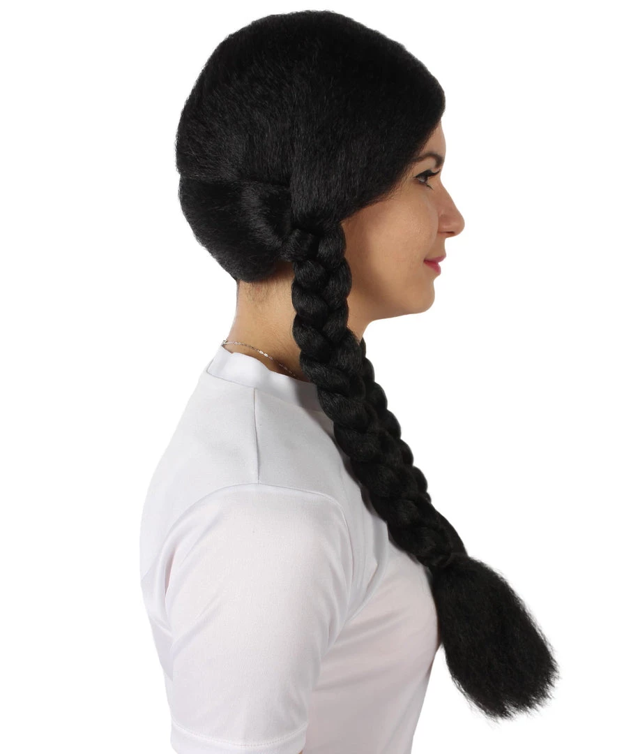 BC Adult Women's Black Color Braided Pigtails Shoulder Length Trendy Wednesday Wig | Breathable Standard Cap 5 BC Adult Women's Black Color Braided Pigtails Shoulder Length Trendy Wednesday Wig | Breathable Standard Cap