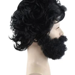 HPO TV Mens Wig And Beard | Black Old Style Wig | Premium Breathable Capless Cap Men's