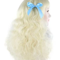 HPO Black & Blonde Wig W/ Blue Ribbons | Premium Breathable Capless Cap Women's