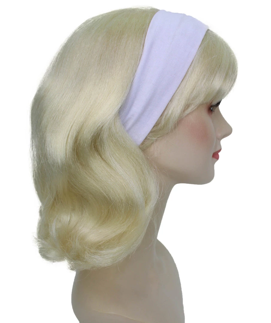 HPO Women's Blonde Color Straight Shoulder Length 50's Flip Wig With White Headband | Premium Breathable Capless Cap 6 HPO Women's Blonde Color Straight Shoulder Length 50's Flip Wig With White Headband | Premium Breathable Capless Cap