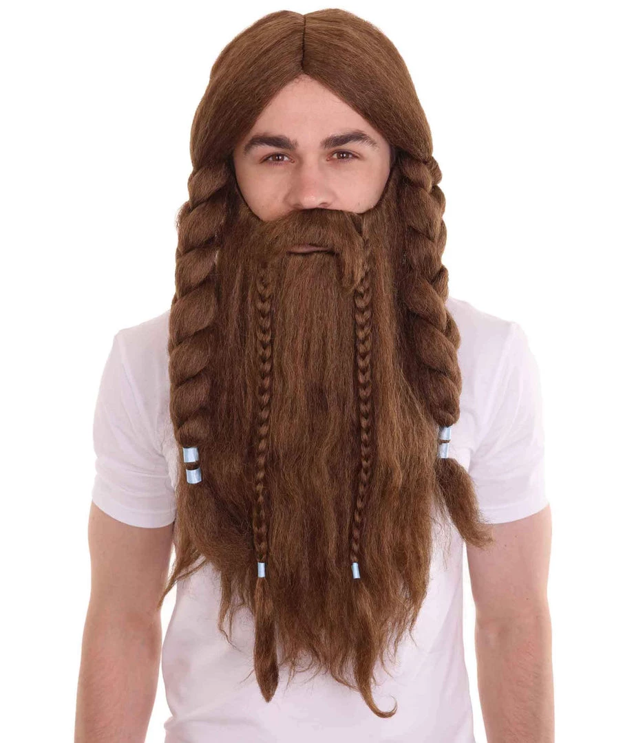 HPO Men's Mens Viking Wig & Beard Set | Brown Cosplay Halloween Wig | Premium Breathable Capless Cap 2 HPO Men's Mens Viking Wig & Beard Set | Brown Cosplay Halloween Wig | Premium Breathable Capless Cap