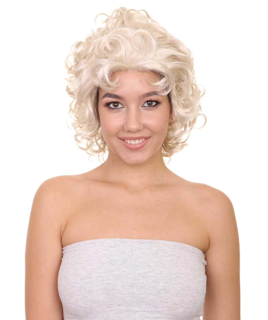 HPO TV Movie Womens Wig | Medium Blond Glamour Curly Wig | Premium Breathable Capless Cap Men's 1 HPO TV Movie Womens Wig | Medium Blond Glamour Curly Wig | Premium Breathable Capless Cap Men's