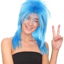HPO Blue Rockin Diva Tinsel Womens Wig | Movie Cosplay Halloween Wig | Premium Breathable Capless Cap Women's