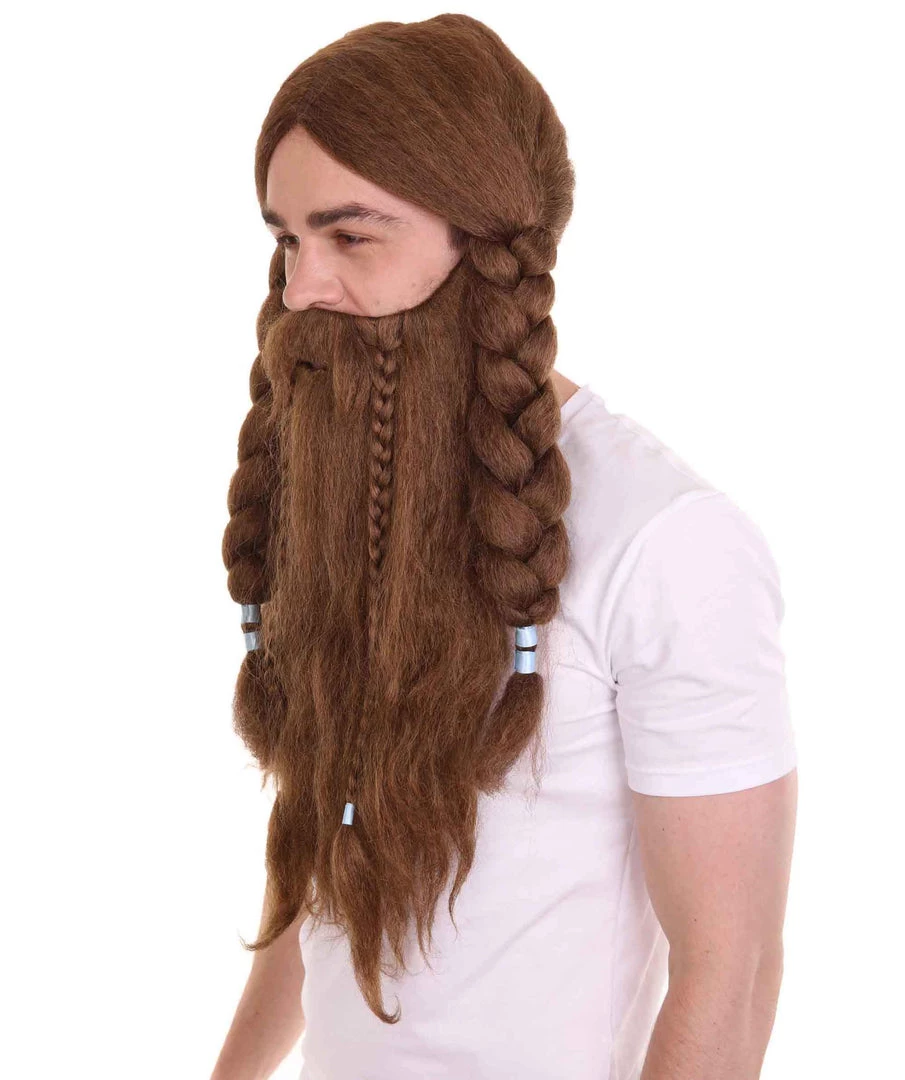 HPO Men's Mens Viking Wig & Beard Set | Brown Cosplay Halloween Wig | Premium Breathable Capless Cap 4 HPO Men's Mens Viking Wig & Beard Set | Brown Cosplay Halloween Wig | Premium Breathable Capless Cap