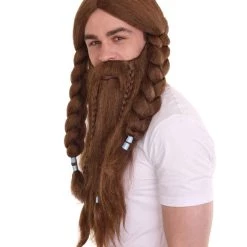 HPO Men's Mens Viking Wig & Beard Set | Brown Cosplay Halloween Wig | Premium Breathable Capless Cap 12 HPO Men's Mens Viking Wig & Beard Set | Brown Cosplay Halloween Wig | Premium Breathable Capless Cap