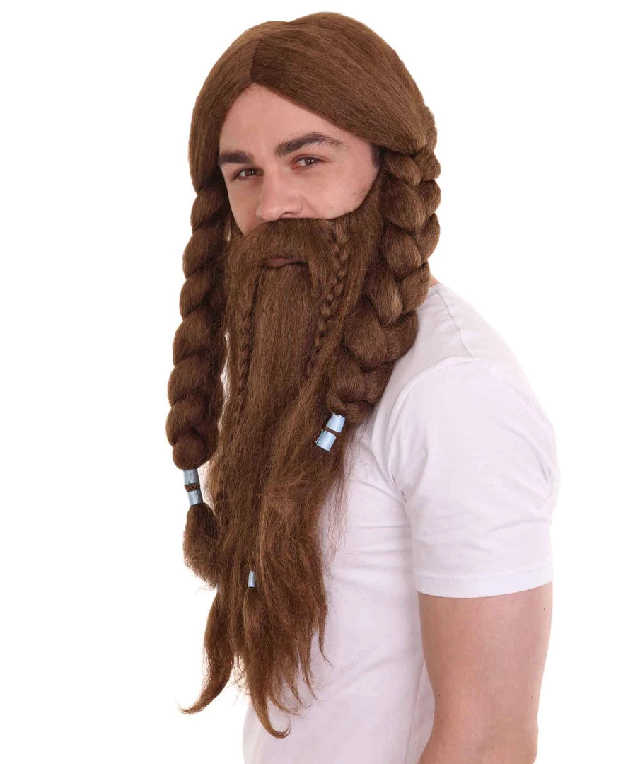 HPO Men's Mens Viking Wig & Beard Set | Brown Cosplay Halloween Wig | Premium Breathable Capless Cap 3 HPO Men's Mens Viking Wig & Beard Set | Brown Cosplay Halloween Wig | Premium Breathable Capless Cap