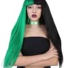 HPO Womens Singer Wig | Long Green Black Celebrity Straight Wig | Premium Breathable Capless Cap