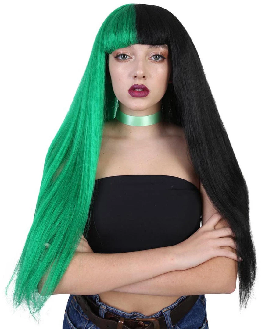HPO Womens Singer Wig | Long Green Black Celebrity Straight Wig | Premium Breathable Capless Cap 1 HPO Womens Singer Wig | Long Green Black Celebrity Straight Wig | Premium Breathable Capless Cap