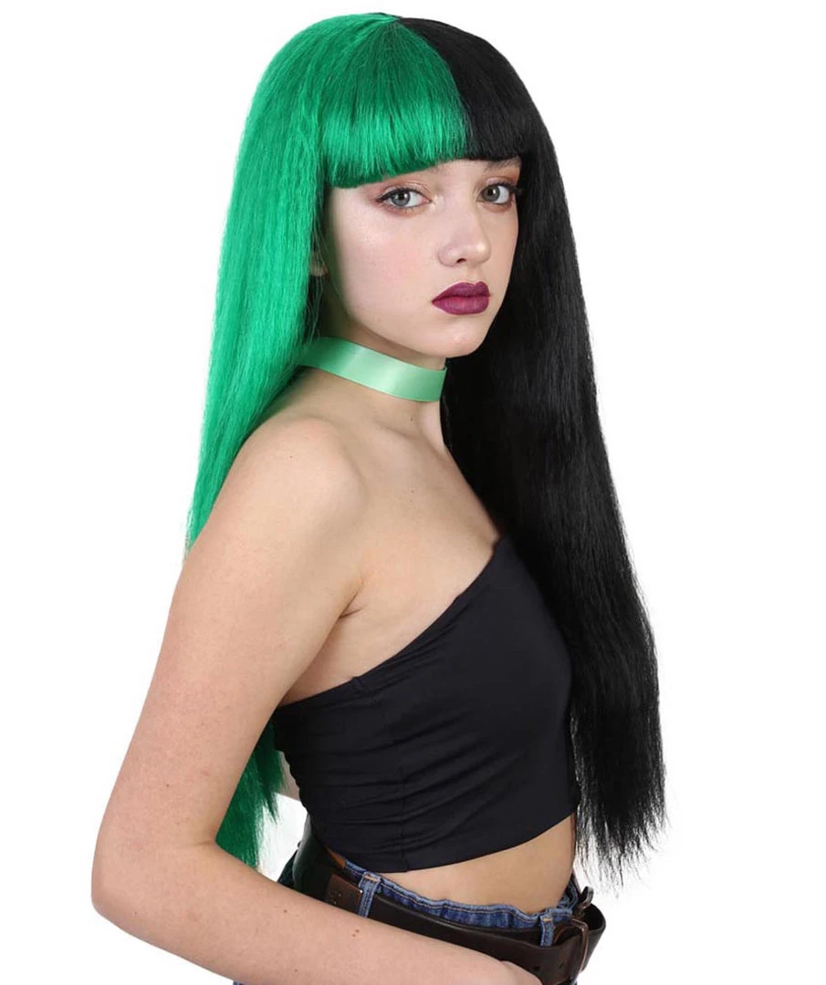 HPO Womens Singer Wig | Long Green Black Celebrity Straight Wig | Premium Breathable Capless Cap 6 HPO Womens Singer Wig | Long Green Black Celebrity Straight Wig | Premium Breathable Capless Cap