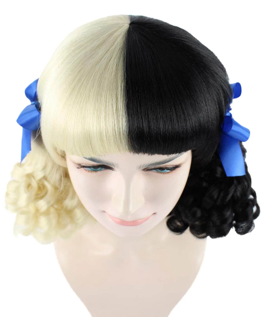HPO Women's Wig | Curly Ponytail Wig W/ Blue Ribbons, Black & Blonde Celebrity Wig | Premium Breathable Capless Cap 6 HPO Women's Wig | Curly Ponytail Wig W/ Blue Ribbons, Black & Blonde Celebrity Wig | Premium Breathable Capless Cap