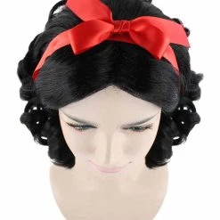 HPO Fairytale Womens Wig | Black Short Cosplay Halloween Wig With Red Ribbon | Premium Breathable Capless Cap Men's