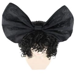 HPO Men's Australian Singer Curly Womens Wig | Large Black Bow Cosplay Halloween Wig | Premium Breathable Capless Cap