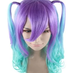 HPO Blue Monster Womens Wig | Purple Green Medium Curly Cosplay Halloween Wig | Premium Breathable Capless Cap 15 HPO Blue Monster Womens Wig | Purple Green Medium Curly Cosplay Halloween Wig | Premium Breathable Capless Cap