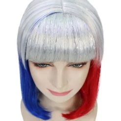 FLAGWIGS Red White And Blue Bob With Tinsel | Sparkly Celebrity Halloween Wig | Premium Capless Cap 17 FLAGWIGS Red White And Blue Bob With Tinsel | Sparkly Celebrity Halloween Wig | Premium Capless Cap