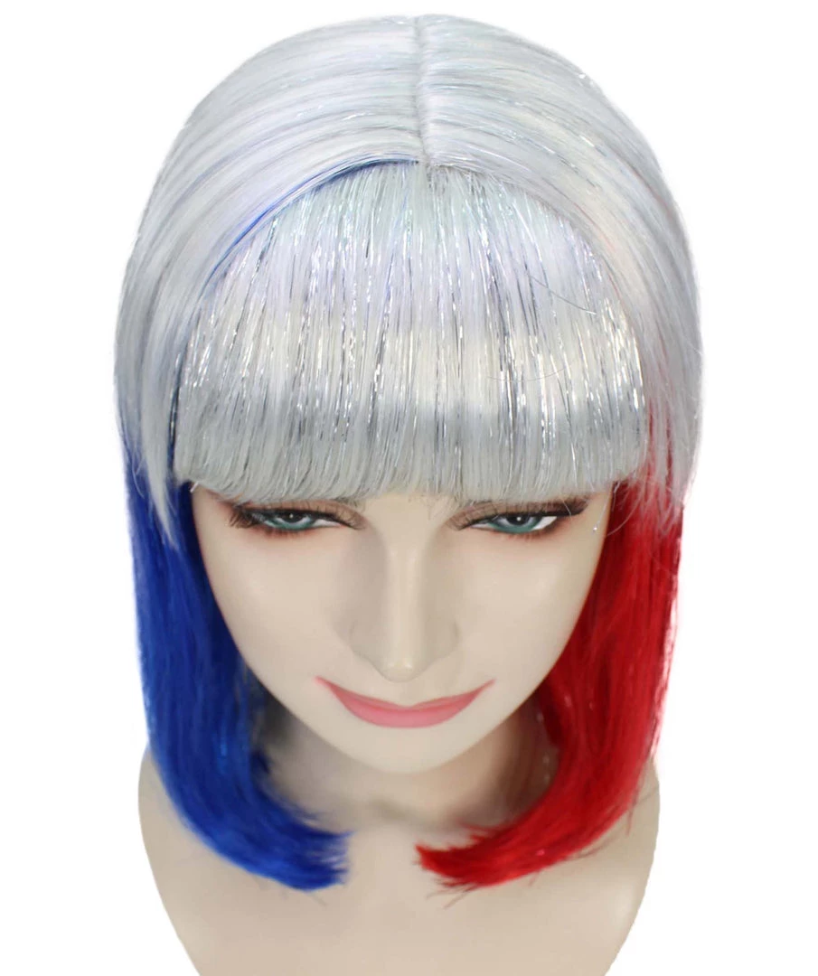 FLAGWIGS Red White And Blue Bob With Tinsel | Sparkly Celebrity Halloween Wig | Premium Capless Cap 8 FLAGWIGS Red White And Blue Bob With Tinsel | Sparkly Celebrity Halloween Wig | Premium Capless Cap