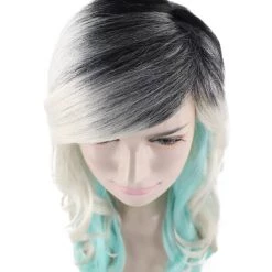 HPO Men's Long Wavy Grey And Blue Ombre Womens Wig | Fancy Party Event Ready Halloween Wig | Premium Breathable Capless Cap 17 HPO Men's Long Wavy Grey And Blue Ombre Womens Wig | Fancy Party Event Ready Halloween Wig | Premium Breathable Capless Cap