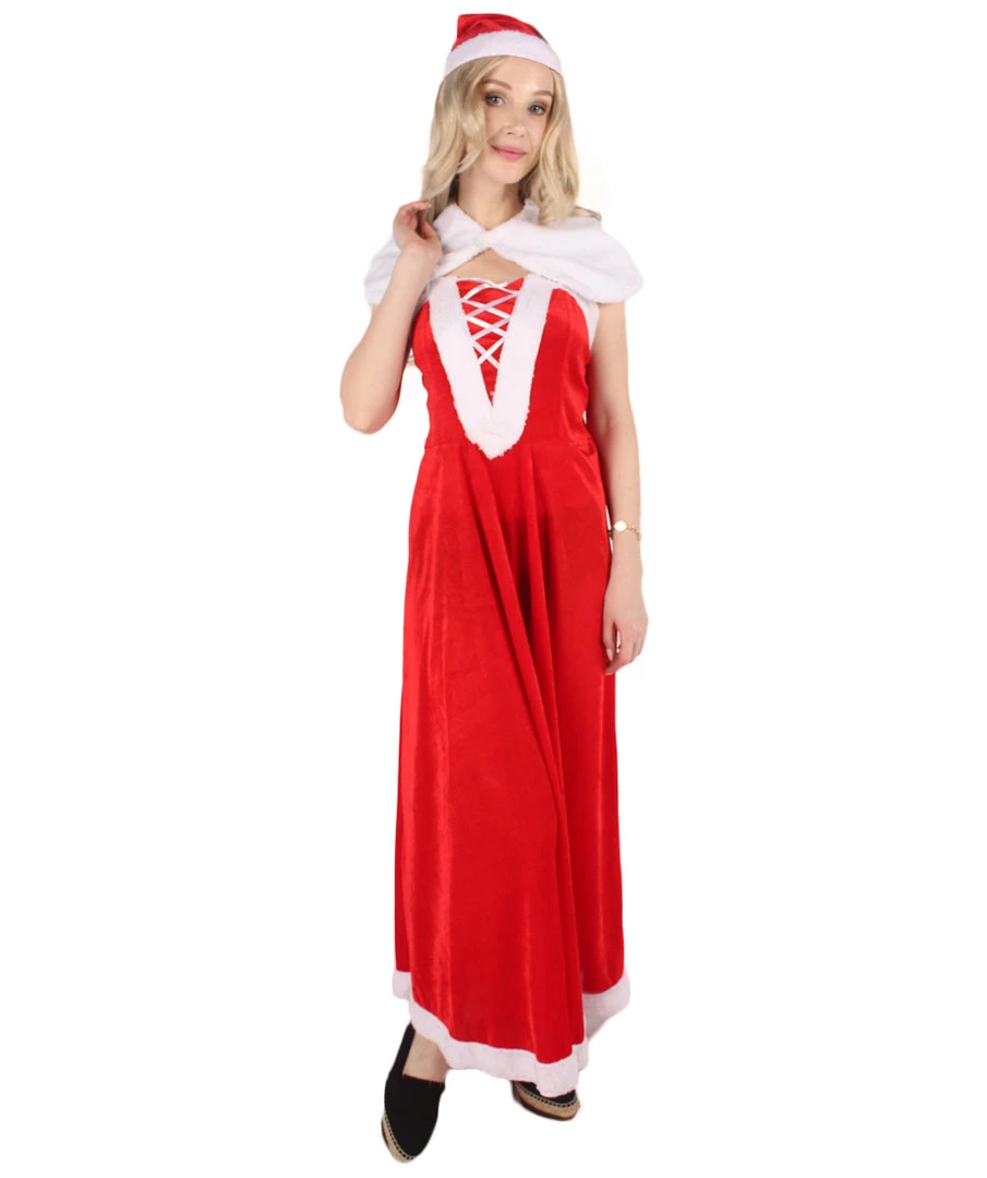 HPO Men's Adult Women Luxury Miss Santa Costume | Red & White Christmas Costume 7 HPO Men's Adult Women Luxury Miss Santa Costume | Red & White Christmas Costume