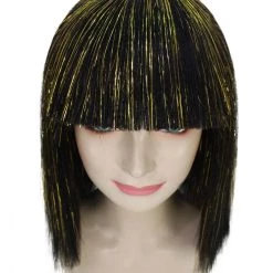 HPO Women's Cleopatra Bob With Gold Tinsel Highlights | Halloween Rave Wig 15 HPO Women's Cleopatra Bob With Gold Tinsel Highlights | Halloween Rave Wig